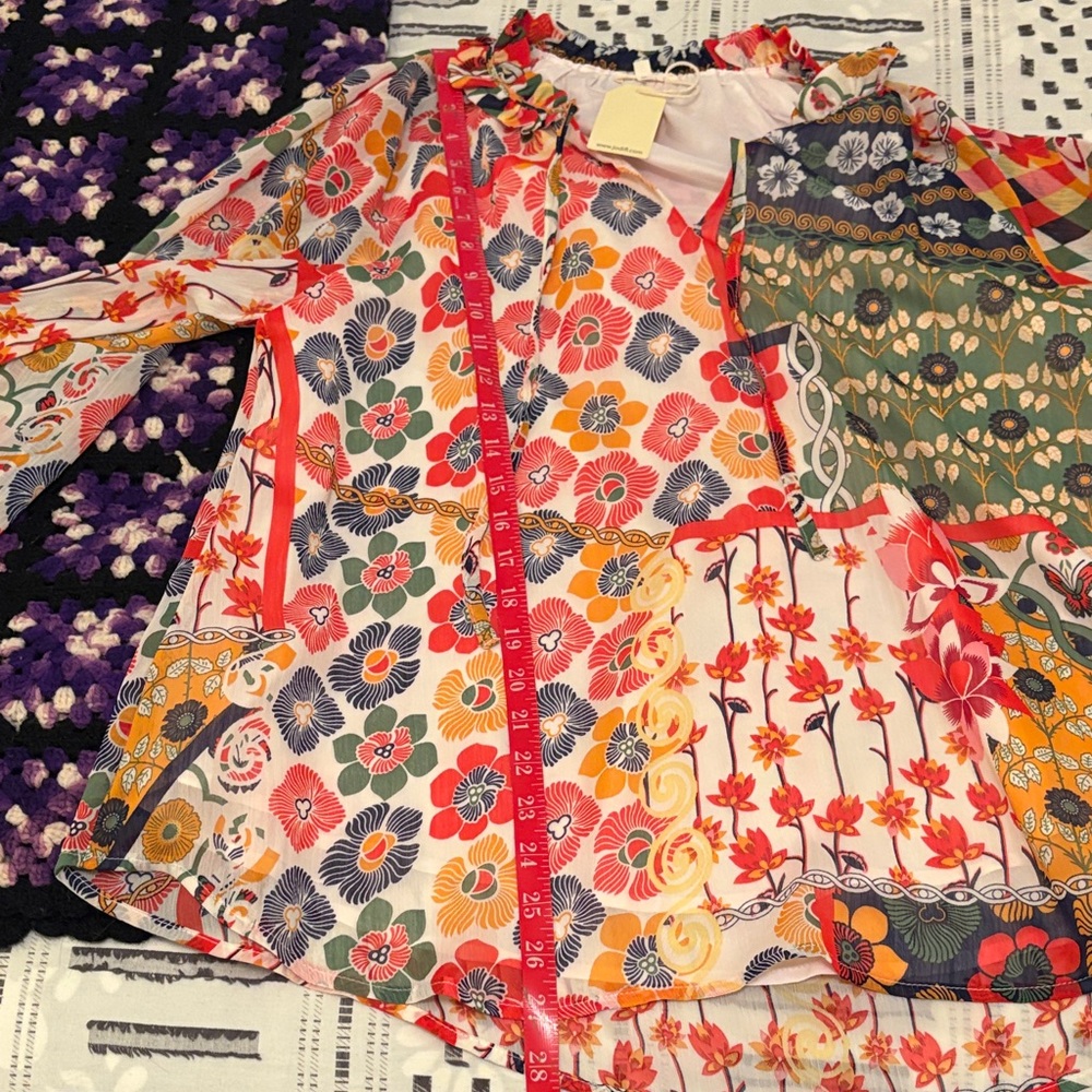 JODIFL New with tag Multicolor Floral Patchwork Blouse size women’s Large. - Picture 7 of 7